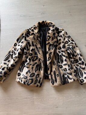 INC International Concepts Leopard-Print Faux Fur Jacket in Black & Tan